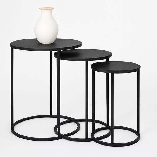 Round Nested Set Of 3 Tables — Black Matt - Awishkart.com