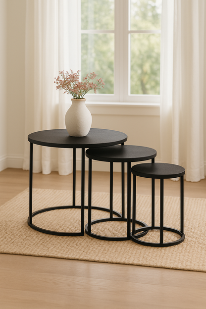 Round Nested Set Of 3 Tables — Black Matt - Awishkart.com