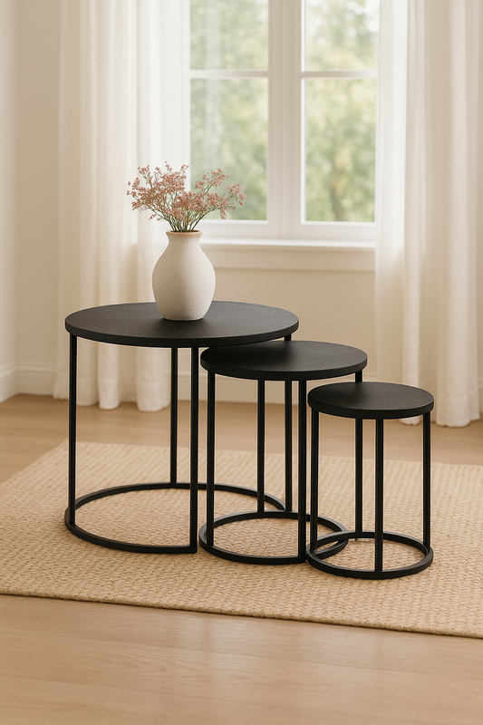 Round Nested Set Of 3 Tables — Black Matt - Awishkart.com