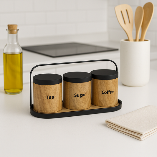 Triple Jar Set with Wooden Tray - Awishkart.com